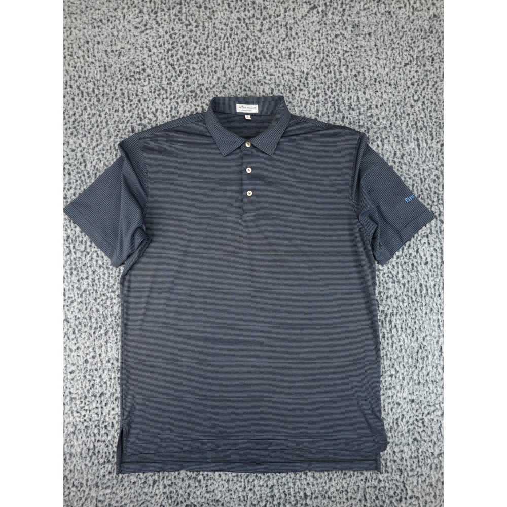 Peter Millar‎ Summer Comfort Polo Shirt Mens L Navy Blue Micro-Stripe Golf Sport